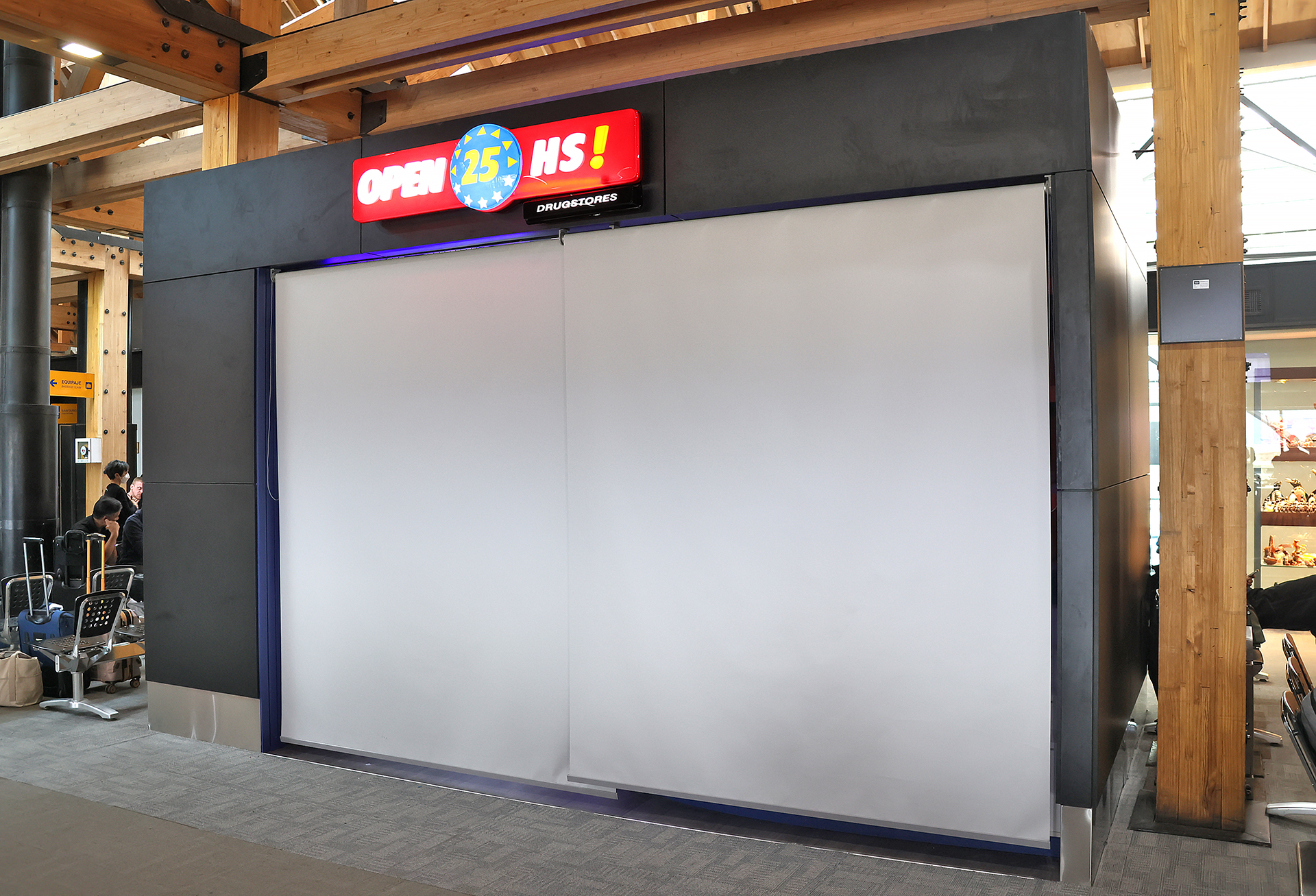 a large sliding door with a sign
