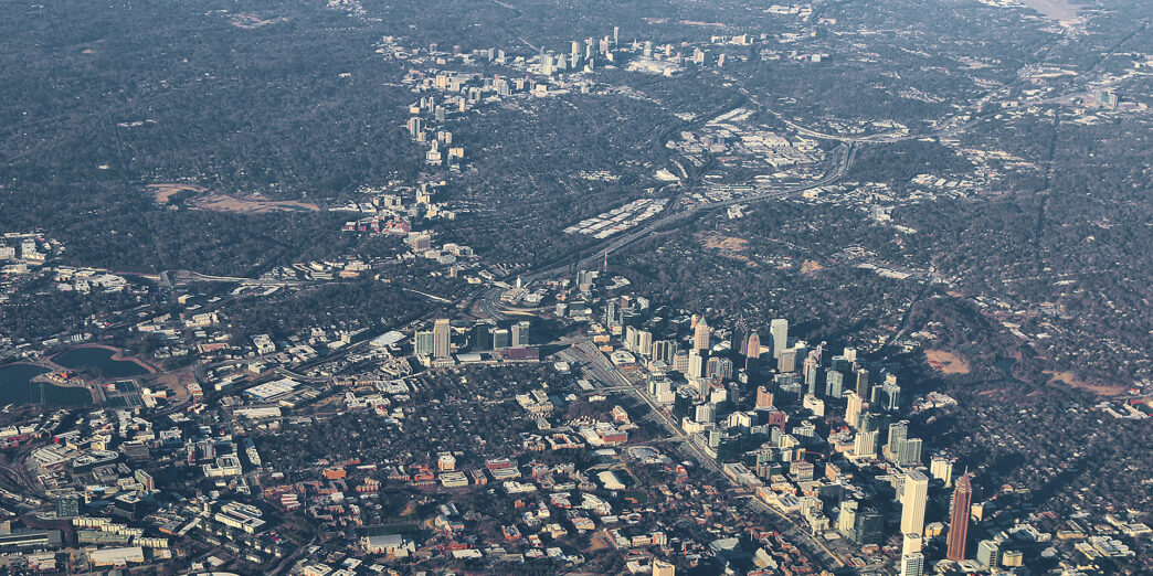 an aerial view of a city