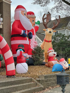 a group of inflatable christmas decorations