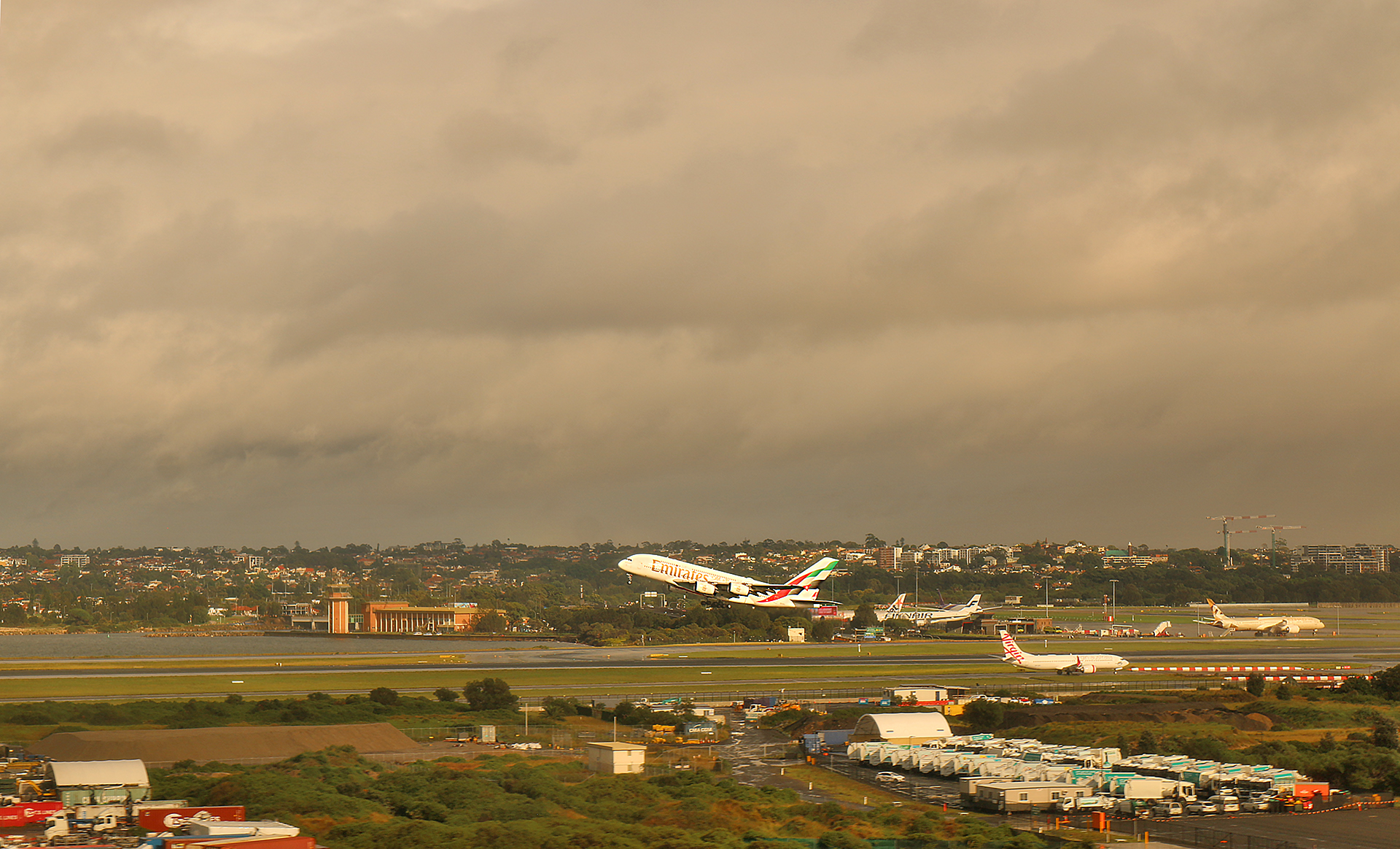 a plane taking off from a runway