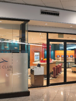 a glass doors in a building