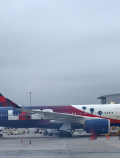 a plane parked at an airport