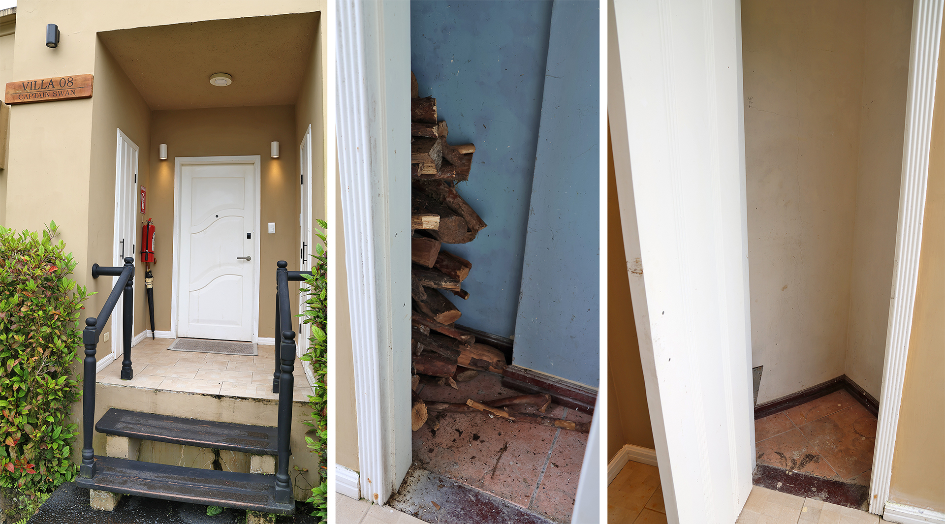 a pile of wood in a doorway