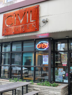 a building with a sign on the front