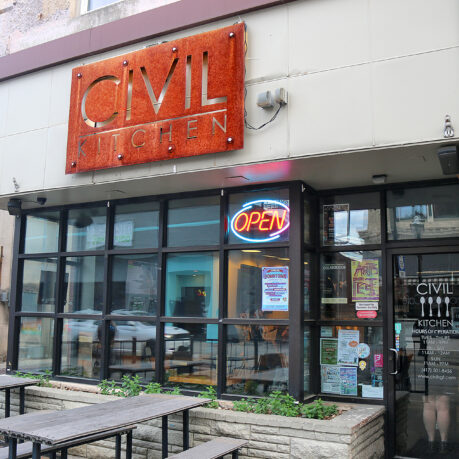 a building with a sign on the front