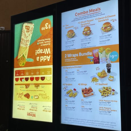 a menu board with images and text